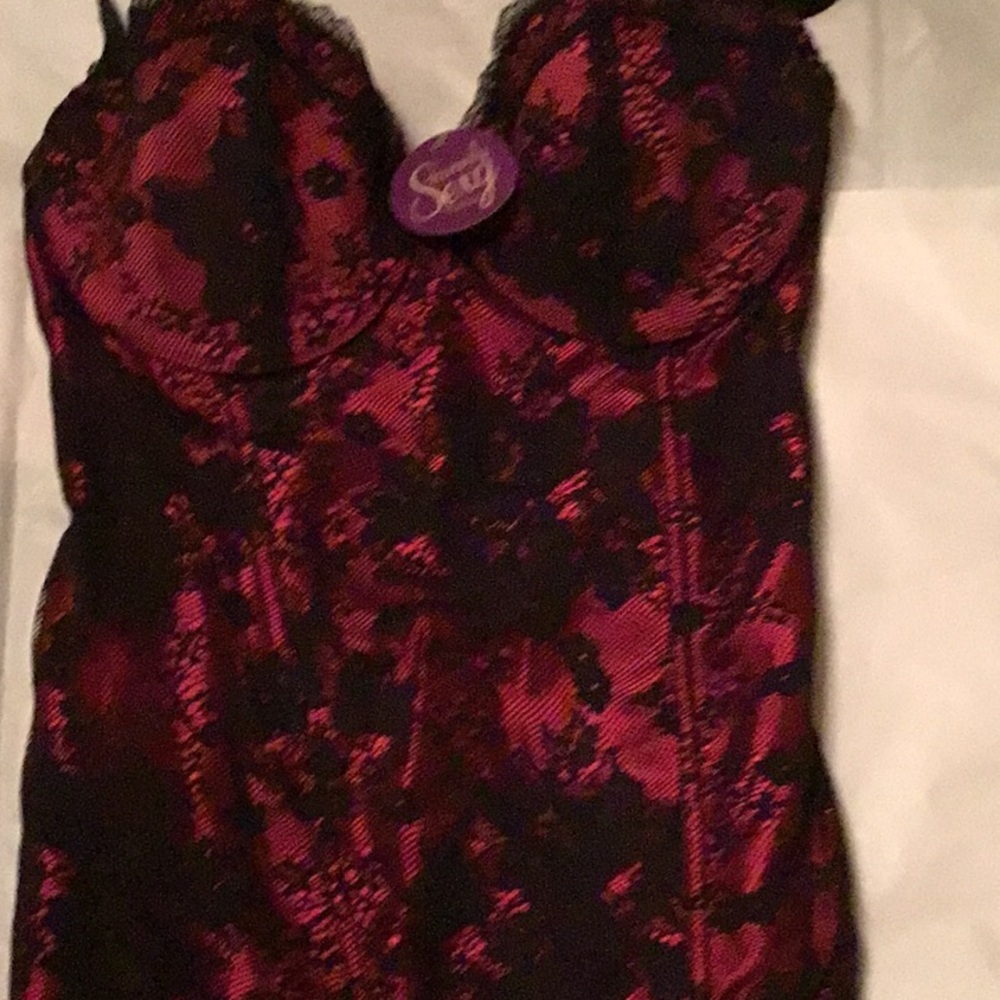 Cacique Hot Pink and Black  Lace Front Bustier